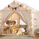 Treestone 2 Doors Kids Play Tent with Padded Mat & Light, Large Tent for Toddler with 4 Windows,Kids Playhouse Outdoor & Indoor, Toy Gift, 51" x 39" x 53" (Pink)