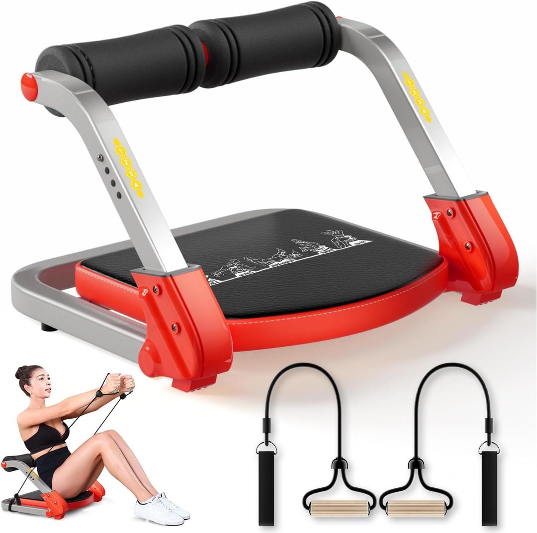 Ab Trainer/Crunch Machine, Ab Workout Equipment, 4 Adjustable Resistance, Ab Machine for Stomach Workout, 350 LBS Weight Capacity, Automatic Rebound, Ab Core Machine,Fitness Equipment for Home (Red)