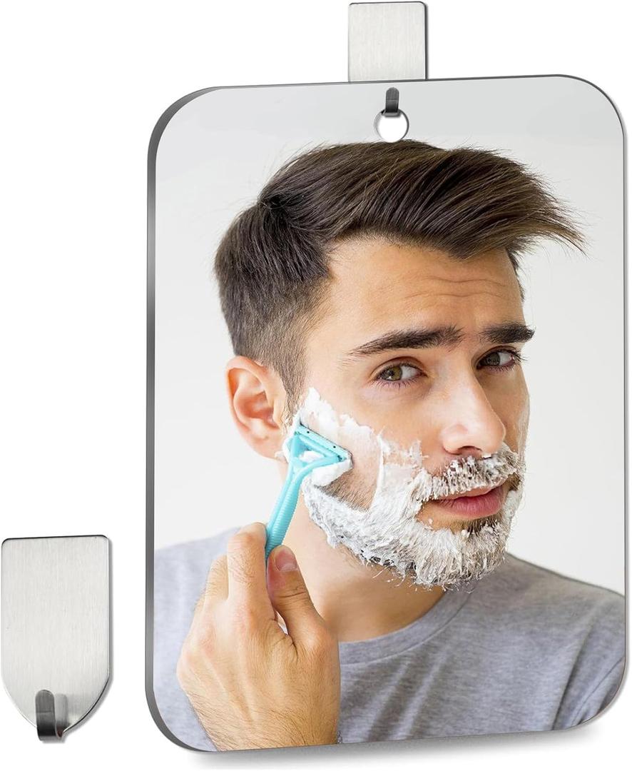Shower Mirror for Shaving, Larger 10.6 x 8 inches Mirror for Wall Hanging Kids Safety, Frameless Portable Travel Camping Mirrors, Unbreakable Handheld Locker, Shave Mirror, Makeup Plastic, Bathroom
