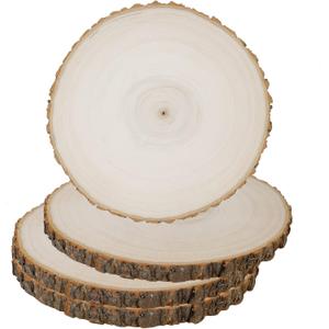 Prsildan 4 Pack Large Wood Circle Slices, 8 to 10 Inches DIY Unfinished Wood Table Centerpieces, Natural Rustic Round Crafts for Indoor Christmas Wedding Party Dcor