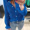 BTFBM Long Sleeve Lace Blouses for Women 2024 Fall Dressy Casual Button Down Shirts Date Night Outfit Club Party Tops (Blue, S)