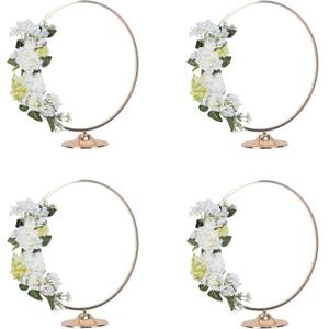 4 Pack 16'' Tall Floral Hoop centerpiece Wedding Metal Gold centerpiece Iron Arch Round Flower Vase Display Stand Shelf Table Decoration Christmas Event Party Decor