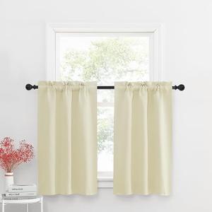 NICETOWN Small Curtains for Kitchen Window - Farmhouse Blackout Privacy Portable Curtain Tiers for Office Bathroom Basement Garage Storage RV Bunk, W34 x L36 inch, Beige, 1 Pair