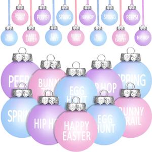 Riceshoot 12 Pieces Easter Hanging Ball Ornament Easter Tree Ornaments Decorations Plastic Hanging Decorations with Rope for Home Tree Party Office Gifts Supplies