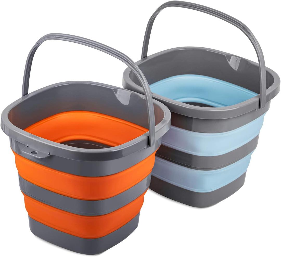 2 Pack Collapsible Plastic Bucket with 2.6 Gallon (10L) Each, Foldable Rectangular Tub for House Cleaning, Space Saving Outdoor Waterpot for Garden or Camping, Portable Fishing Water Pail (2.6 Gal / 10L)