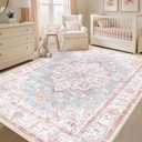 5x8 Washable Nursery Girls Low Pile Area Rug Pink Blue