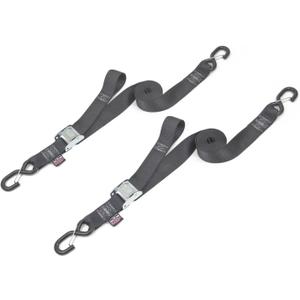 PowerTye Cam Buckle Tie Down Straps  2 inch x 12ft Straps with Latch Hooks  Ideal for Motorcycle, ATV, Trailers, and Truck Bed Cargo  600 lb WLL & 1,800 lb Break Strength  USA Made, Black (Pair)