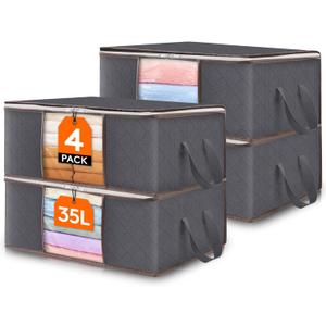 Lifewit 4 Pack Clothes Storage Bag, Foldable Storage Bin Closet Organizer with Reinforced Handle, Sturdy Fabric Blanket Storage with Clear Window, Storage Containers for Clothing, Bedding, Gray