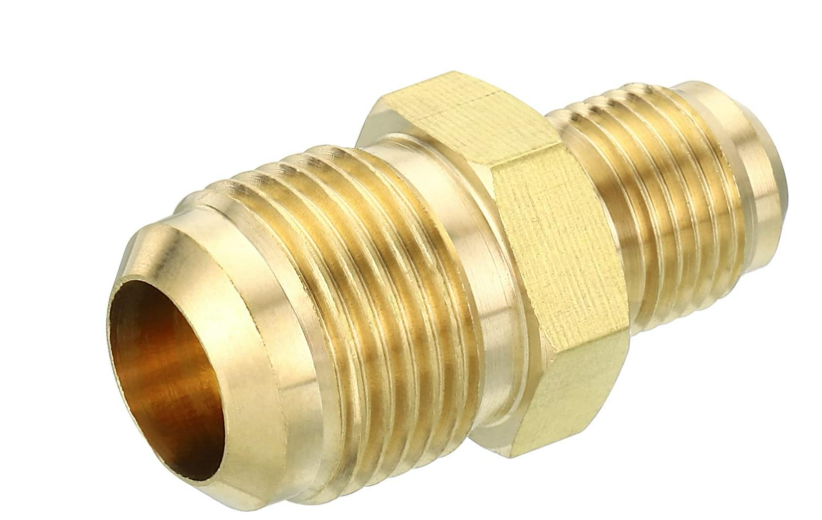 PATIKIL 3/8"Male x 5/8" Male Brass Flare Union Connector, 2 Pcs Gas Adapter Brass Tube Coupler Pipe Fitting for Hose Fitting
