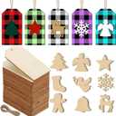 Blulu 90 Pieces Blank Wooden Gift Tags with Holes and Twine, Unfinished Christmas Craft Hanging Ornaments to Paint Slice Wood Tags for Xmas Tree Decorations