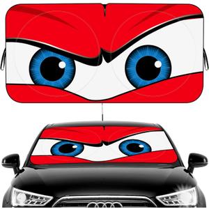 Car Windshield Sun Shade, Funny Eyes Visor for Car Windshield, Wear-Resistant Black Tape, Foldable 59x27.5/63''x31.5'' (Standard, angry eyes-red)