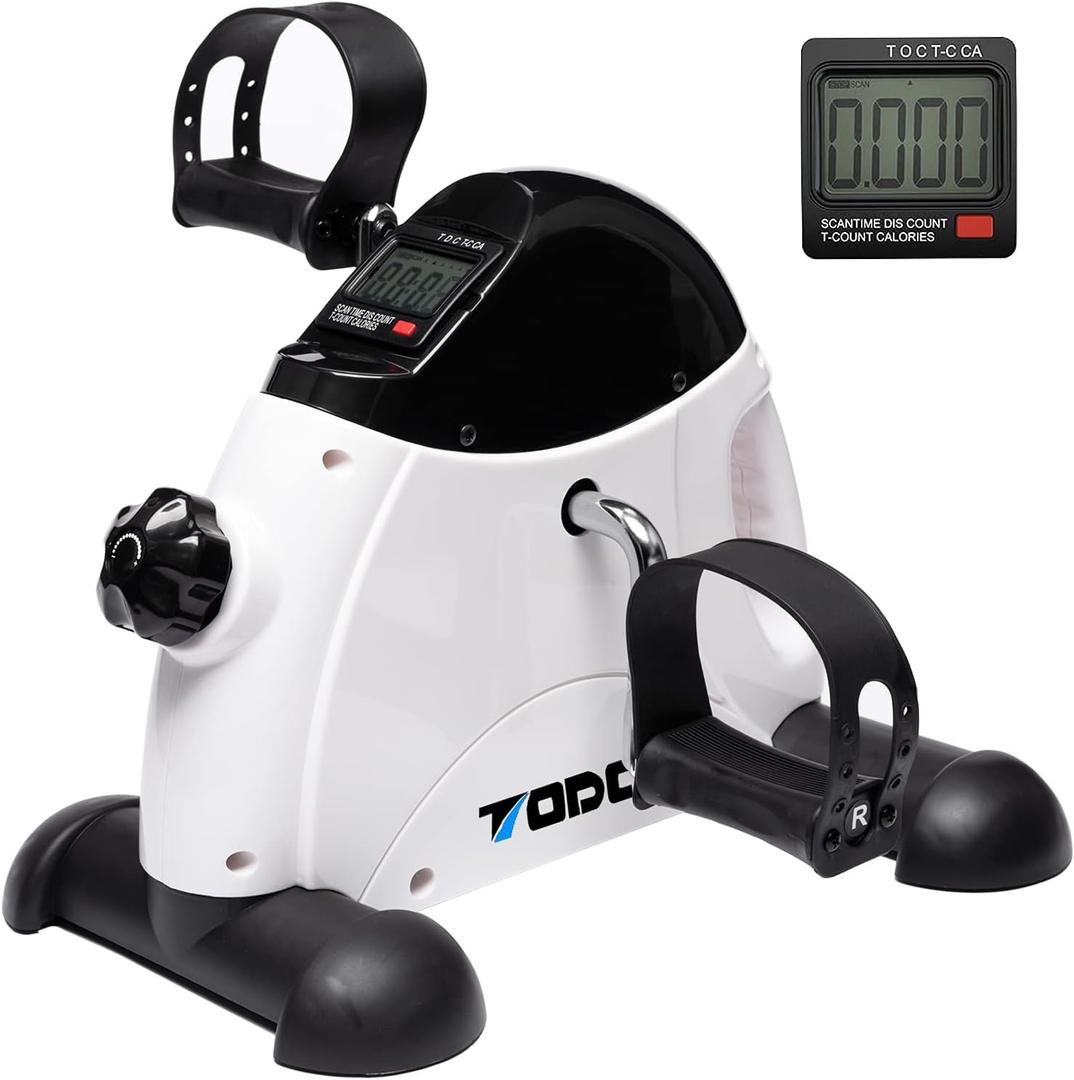 Mini Exercise Bike TODO Pedal Exerciser Foot Peddler Portable Therapy Bicycle with Digital Monitor (Bright White)