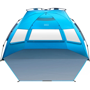 OutdoorMaster Beach Tent for 3-4 Person - Easy Setup and Portable Beach Shade Sun Shelter Canopy with UPF 50+ UV Protection Removable Skylight Family Size