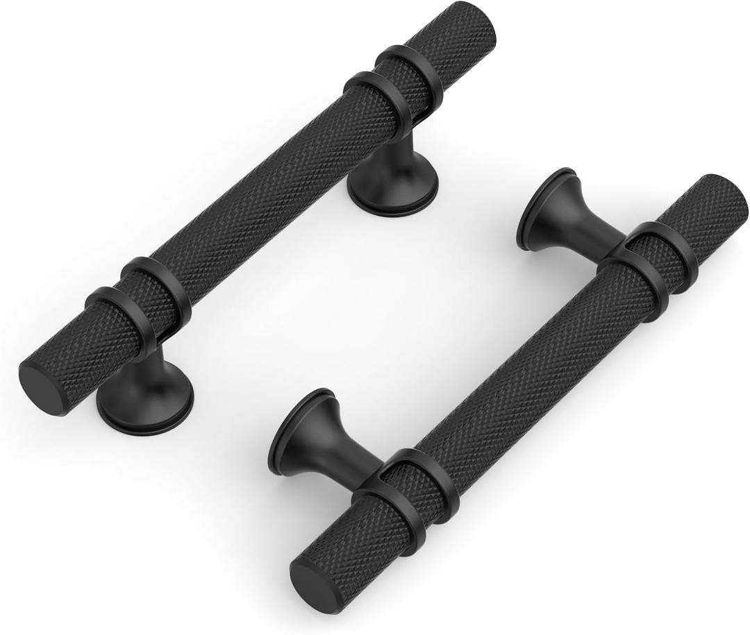 10 Pack 3''(76mm) Matte Black Knurled Cabinet Knobs Kitchen Black Knobs Drawer Pulls Hardware for Cupboard