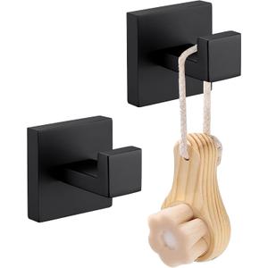 LANC 2PCS Towel Hooks for Bathroom Wall Hooks,Matte Black Robe Hooks Square Coat Hooks, Heavy Duty Stainless Steel Hand Towel Hanger for Bathroom,Kitchen,Bedroom,Hotel, Wall Mount A8805MB-P2