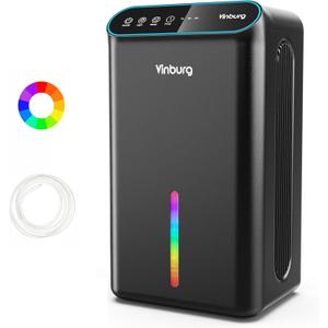 Dehumidifier for Home 1000 sq.ft - Small Quiet Dehumidifier with Auto Shut Off, Aromatherapy, 3 Gear Timer, Sleep Mode, 7-Color LED Light, Drain Hose for Bedroom, Bathroom, Basement, RV(Matte Black)