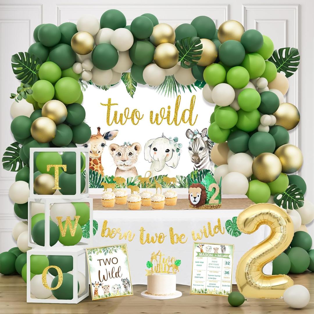 YSHMFEUX Two Wild Birthday Decorations Party Supplies, Jungle Theme 2nd Birthday Party Supplies, Jungle Animal 2nd Bday Decoration, Second Bday Decor for 2 Years Old