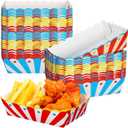 Honeydak 60 Pcs Carnival Food Trays Circus Paper Boats Stripe Nacho Bowls 3 Colors Disposable Kraft Paper Plates Snack Hot Dog Fries Taco Popcorn Box for Carnival Birthday Party Decoration Supplies