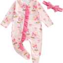 Kuriozud My First Halloween Outfit Baby Girl Ghost Romper Pumpkin Onesie Newborn Preemie Girl Pajamas Thanksgiving Clothes (0-3 Months, Pink Rabbit)