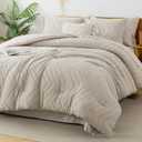 Litanika King Size Comforter Set with Sheets Beige - 7 Pieces Bed in a Bag King Chevron Tufted Boho Luxury Bedding Sets with Comforter, Sheets, Pillowcases & Shams (King (104"x90"))