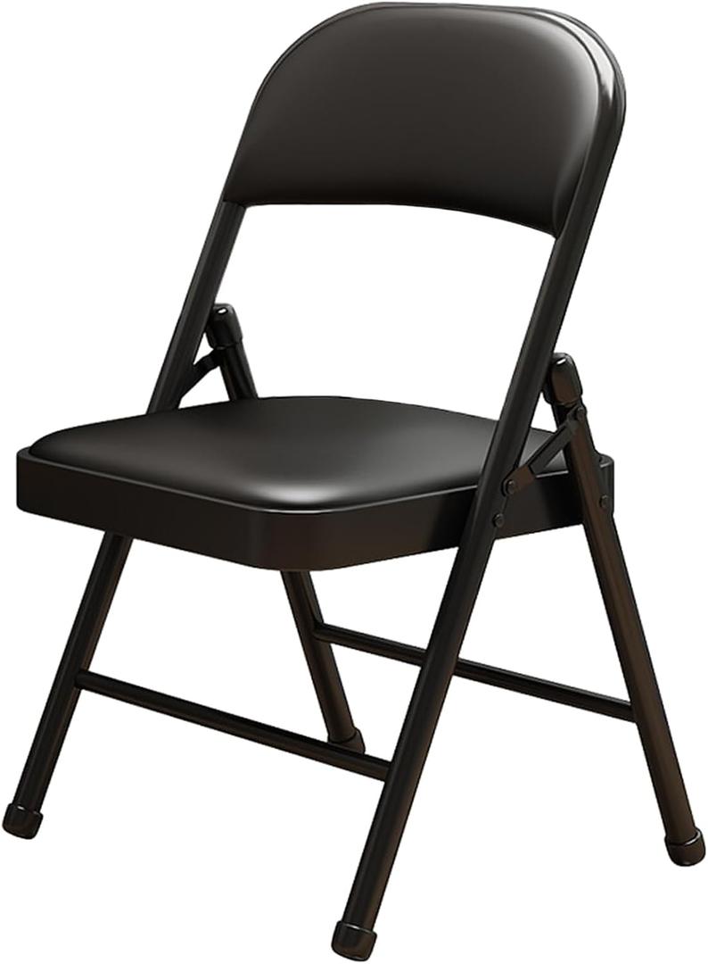 1 Pack Bulk Folding Chairs with Padded Cushion, Single Black Steel Metal Frame Foldable Chair for Indoor and Outdoor, Portable Stackable Commercial Seat for Bedroom Patio Party Event (Black Pu Leather)
