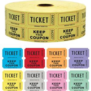 INDIANA TICKET CO. 1000 Count Double Roll Raffle Tickets (Yellow) -Tickets for Fundraisers, Carnivals, Door Prizes, 50/50 Drawings, Food & Drink, Events, Classroom Rewards -1 of 8 Colors - Made in USA
