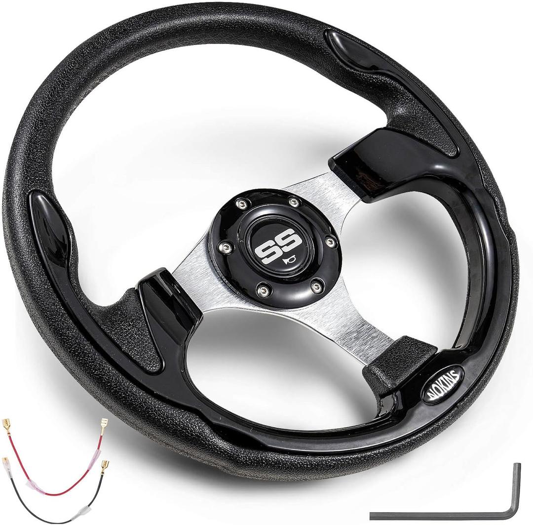 NOKINS 12.5" Universal Golf Cart Steering Wheel, Fit EZGO TXT/RXV/Club Car DS/Precedent/Yamaha, Most Golf Carts (Black)