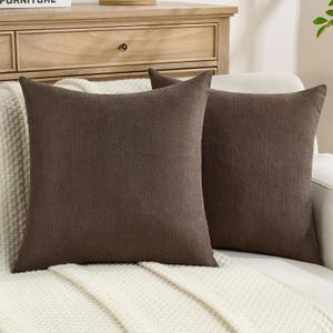 FUTEI Dark Coffee Chenille Throw Pillow Covers 20x20 Inch Set of 2,Soft Wide Chevron Textured Cushion Case,Farmhouse Home Decor for Couch Bed Living Room