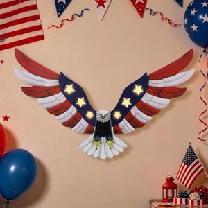 Adroiteet Lighted American Eagle 4th of July 250th Decorations Outdoor with Timer LED Lights Patriotic Metal Wall Art for Golf Cart Indoor Front Door American Flag Eagle Decor, 23.6" x 15.7"