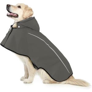 Mile High Life Dog Raincoat, Adjustable Waterproof Pet Rain Jacket, Reflective Hooded Poncho for Small Medium Large Dogs, Lightweight Breathable Pet Rain Coat (Dark Gray,L Chest 26"-33")