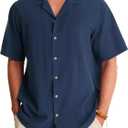 Alimens & Gentle Mens Linen Shirts Cotton Hawaiian Shirts Short Sleeve Button Down Shirts Casual Summer Beach Tops (XX-Large, Navy Blue)