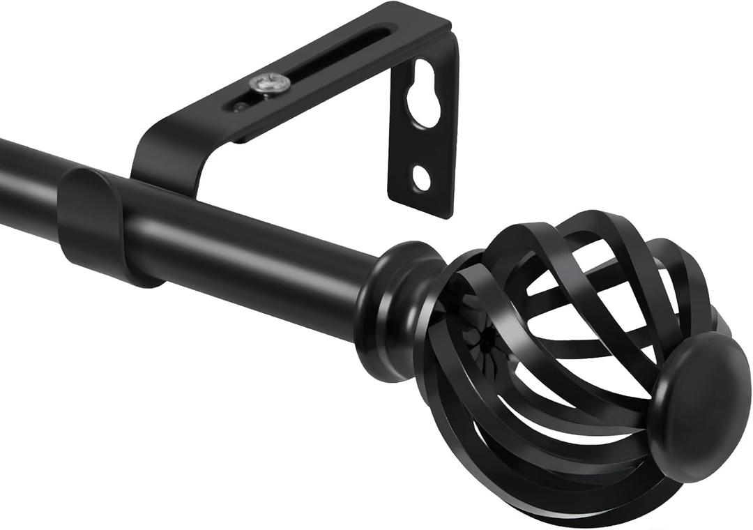 Luvenia Black Decorative Curtain Rod,Adjustable Curtain Rods For Windows 30 to 60 Inch(2.5-5Ft),Curtain Rod For Bedroom, Living Room,Kitchen,Farmhouse