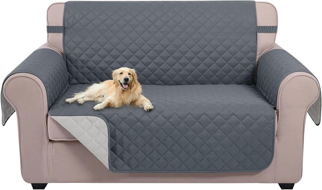 U-NICE HOME Loveseat Sofa Cover Reversible Couch Cover for Dogs with Elastic Straps Water Resistant Furniture Protector for Pets Couch Cover for 2 Cushion Couch (Loveseat, Dark Blue/Light Grey)