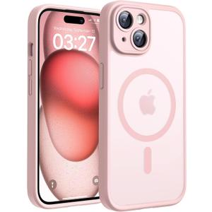 TOCOL Magnetic for iPhone 15 Case, Upgraded Full Camera Protection, Compatible with Magsafe, Drop Protection, Translucent Matte Back Bumper Phone Cover 6.1-Inch (Light Pink)