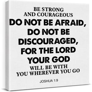 Christian Scripture Wall Art, Be Strong and Courageous Joshua 1:9 Bible Verse Wall Decor, Religious Gift for Women Men, Inspirational Framed Canvas Posters for Prayer Room Home Decor, 8 x 8 Inches