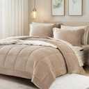 Plush Queen Comforter Set Bed in a Bag, Light Taupe Flannel Velvet Comforter Sets 7 Pieces, Soft Warm Bedding Set with Comforter, Fitted&Flat Sheets, Pillowcases&Shams