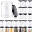 Irenare 24 Pcs 16 oz Clear Plastic Jars with Ribbed Lids Wide Mouth Food Plastic Mason Jars 16 oz Airtight Paint Storage Containers for Dried Fruit, Honey, Nuts, Kitchen Household (Black Lids)
