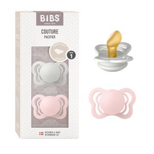 BIBS Couture Baby Pacifier 2-Pack | Made in Denmark | BPA Free Dummy Soother, Anatomical Nipple. Natural Rubber Latex, Size 1 (0-6 Months), Haze / Blossom