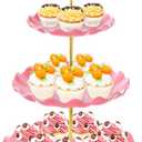 3 Tier Cupcake Stand Holder, BACUTHY Plastic Cup Cake Stand Tower with Tiered Serving Tray for Cupcakes, Donuts, Fruits and More, Pink