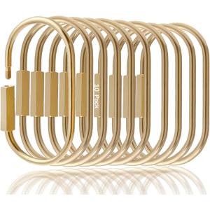 10 Pcs Gold Brass Key Rings,Small Locking Carabiner Clip Keychain,Screw Lock Oval Keyring,Purse Bag Charms Holder for Handbag