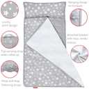 Moonsea Toddler Nap Mat with Pillow and Fleece Minky Blanket Grey, Lightweight and Soft Perfect for Toddlers Preschool, Daycare, Travel Sleeping Bag for Girls, 21" x 50" Fit on a Standard Cot