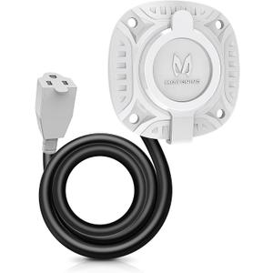 MICTUNING 15Amp 125V AC Port Plug with 20" Integrated Heavy Duty Extension Cord and Water-Resistant Cap - White