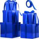 Cholemy 5 Pcs Square Nesting Boxes Decorative Gift Boxes with Lid and Ribbon Assorted Sizes Wrap for Wedding, Carnival, Anniversary, Birthday, Bridal Shower Party Gifts(Shiny Blue)