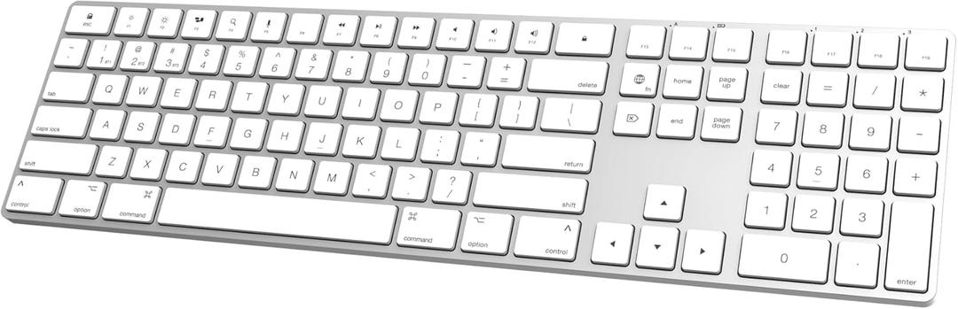 Bluetooth Slim Keyboard for Mac, Aluminum Rechargeable Keyboard Wireless, Low-Profile Silent Flat Key Compatible with Apple iMac, MacBook, Mac and iOS, Full Size - Silver White