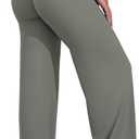 VOYJOY Straight Leggings Bottoms Wide Leg Pants for Women 29"/ 31.5"/33"/35" High Waist Stretch Casual Sweatpants (Medium, Gray Green)