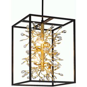 Vezzio Black and Gold Crystal Chandelier, 4-Light Modern Farmhouse Foyer Pendant Light for Entryway, Dining Room, Kitchen Island, Staircase, Hallway, H21 Inch