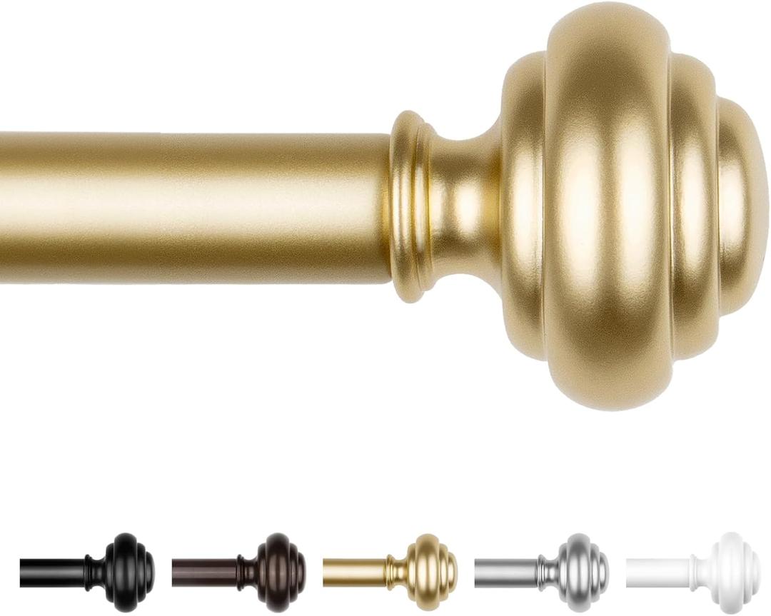 KAMANINA Gold Curtain Rods for Windows 72 to 144 Inches (6-12ft) Long Heavy Duty Curtain Rods, 7/8 Inch Adjustable Decorative Drapery Rods Set with Modern Finials