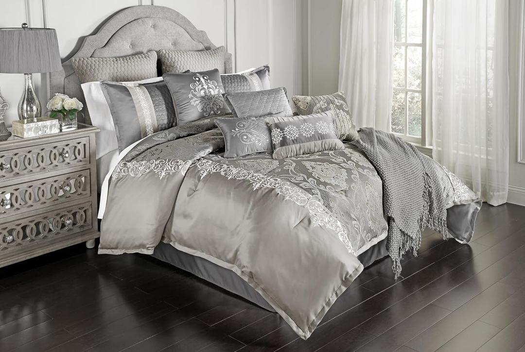 Riverbrook Home Elegant Collection Comforter Set, King, Kacee - Platinum, 12-Piece Set