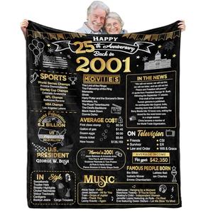 aisdfhsa 25th Anniversary Blanket Gifts Gift for 25th Silver Wedding Anniversary 25 Years of Marriage Gifts for Couple Wife Husband Dad Mom Parents Back in 2001 Throw Blanket 60Lx50W Inch