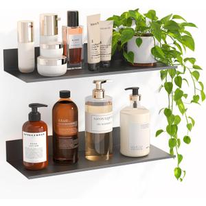 Fixwal Metal Wall Shelves, 2 Sets of Floating Mounted Shelf for Bathroom Decor, Bedroom, Living Room and Plants (Black)